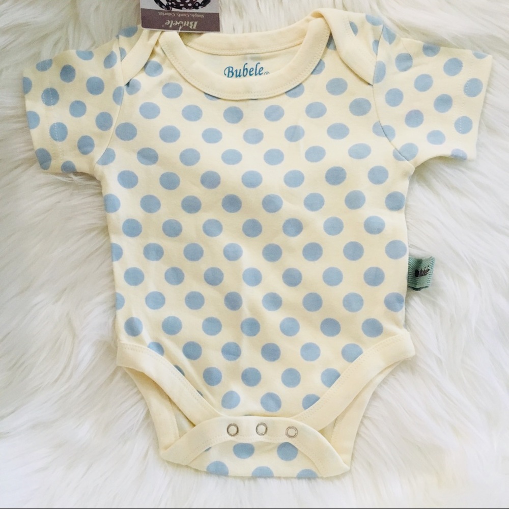 Bubele Baby Unisex Cream & Blue polka dot onesie